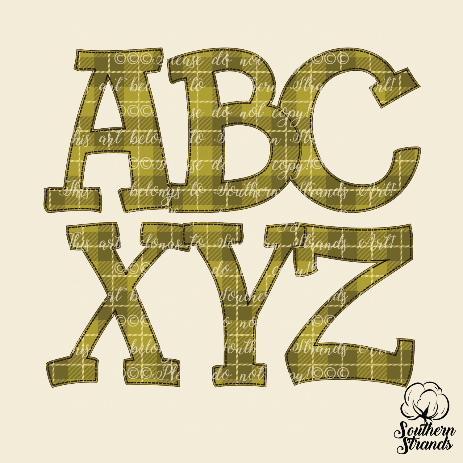 Green Plaid Applique Alpha