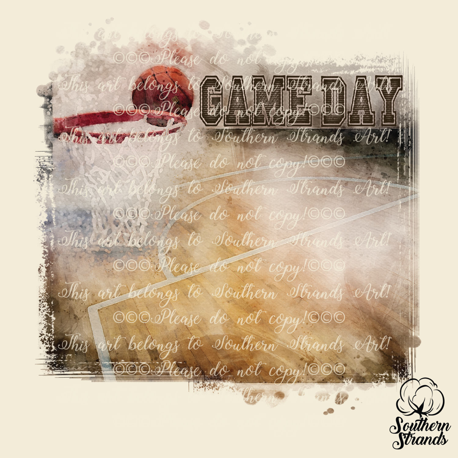 Game Day Watercolor Basketball Court