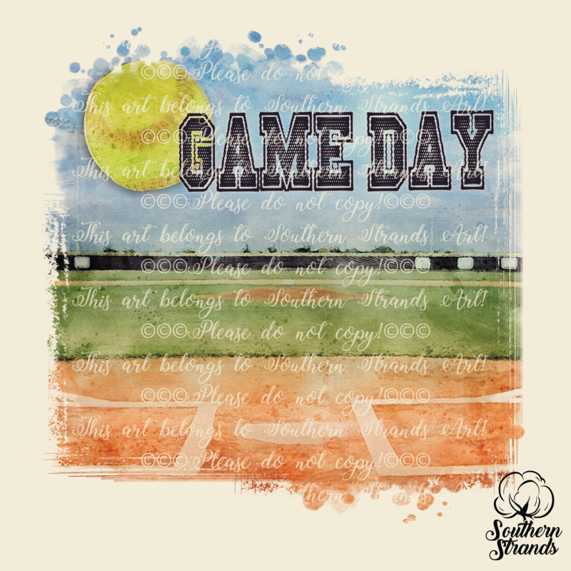 Game Day Watercolor Softball Field