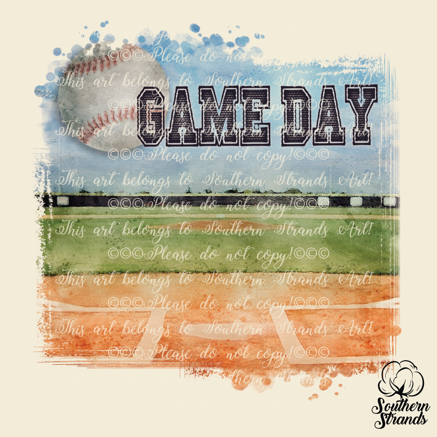 Game Day Watercolor Baseball Field