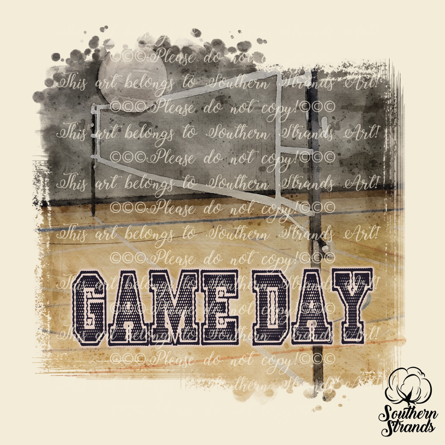 Game Day Watercolor Volleyball Court