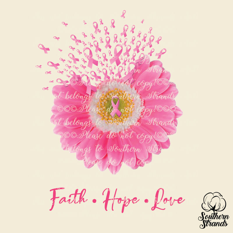 Pink Awareness Ribbon Daisy - Faith Hope Love