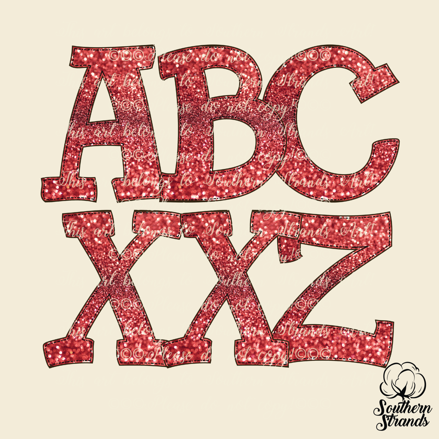 Hand Written Red Glitter Alpha