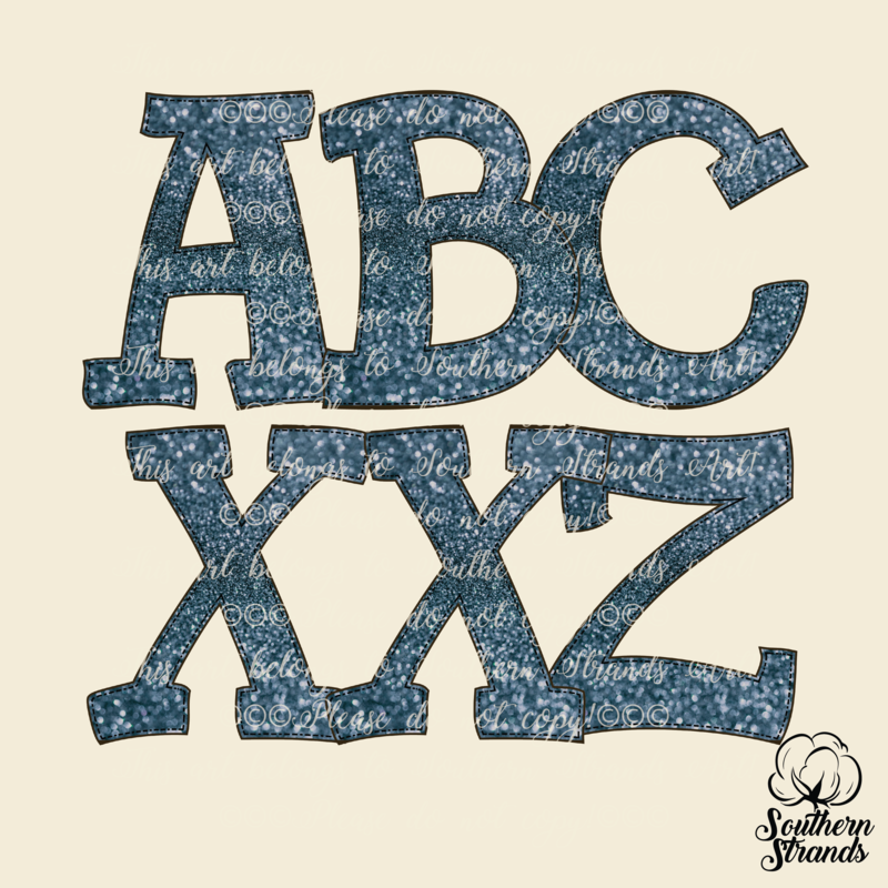 Hand Written Blue Glitter Alpha