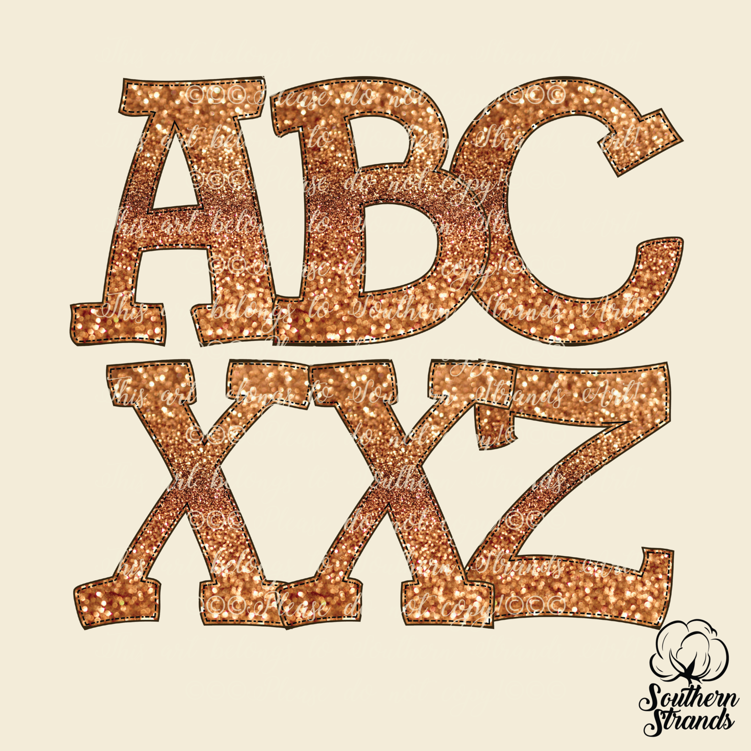 Hand Written Bronze Glitter Alpha