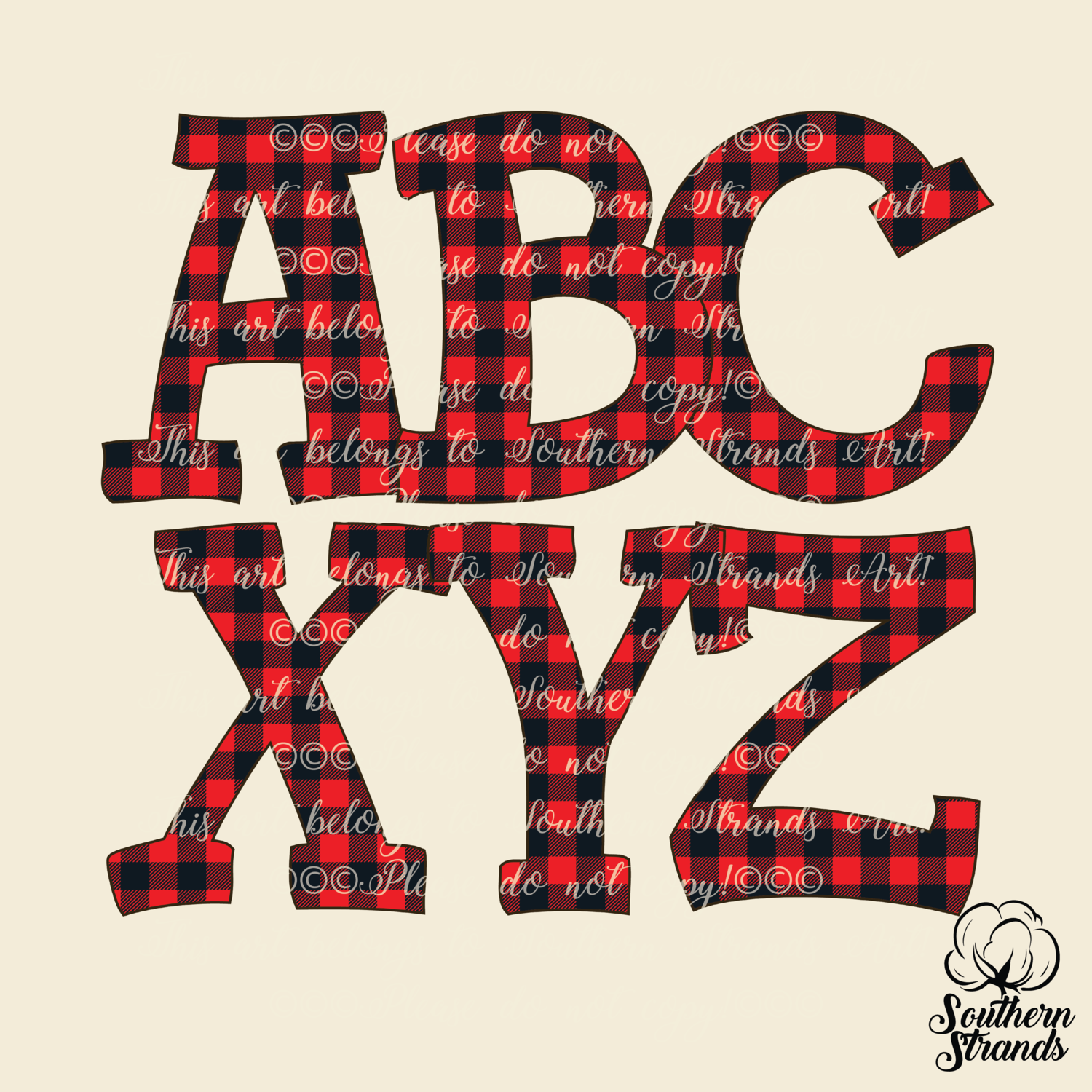 Hand Written Red Plaid Alpha
