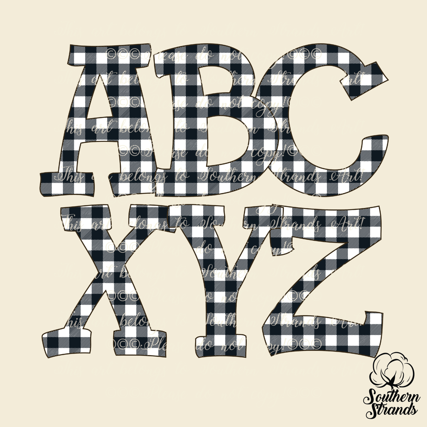 Hand Written White Plaid Alpha