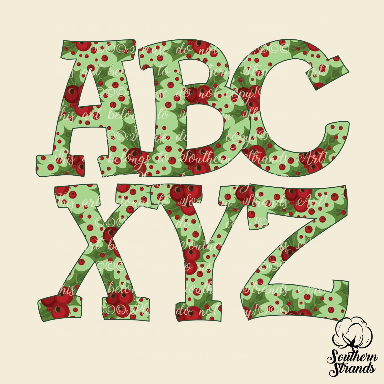 Hand Written Christmas Holly Alpha