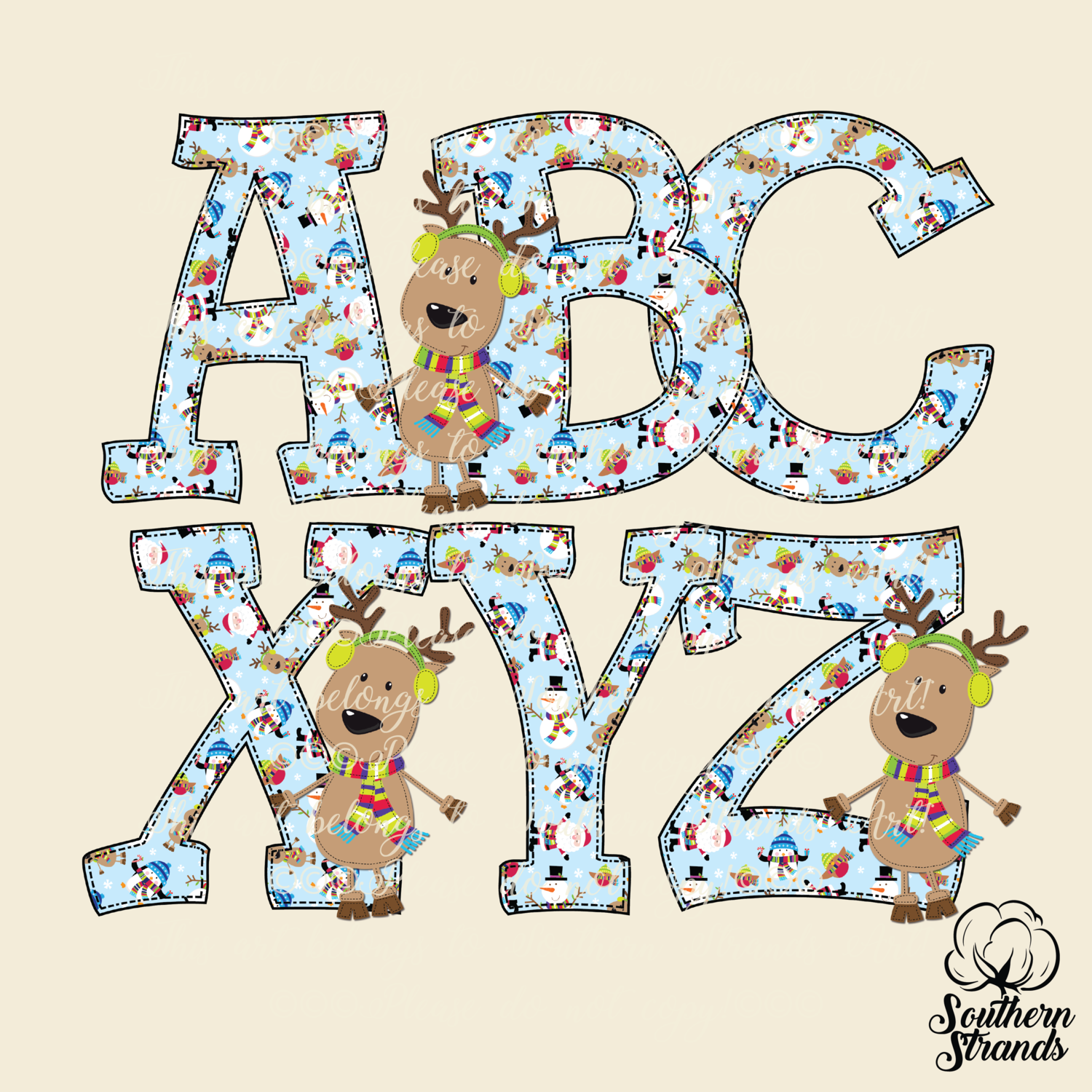 Hand Written Reindeer Initial and Full Alpha Kit - BLUE
