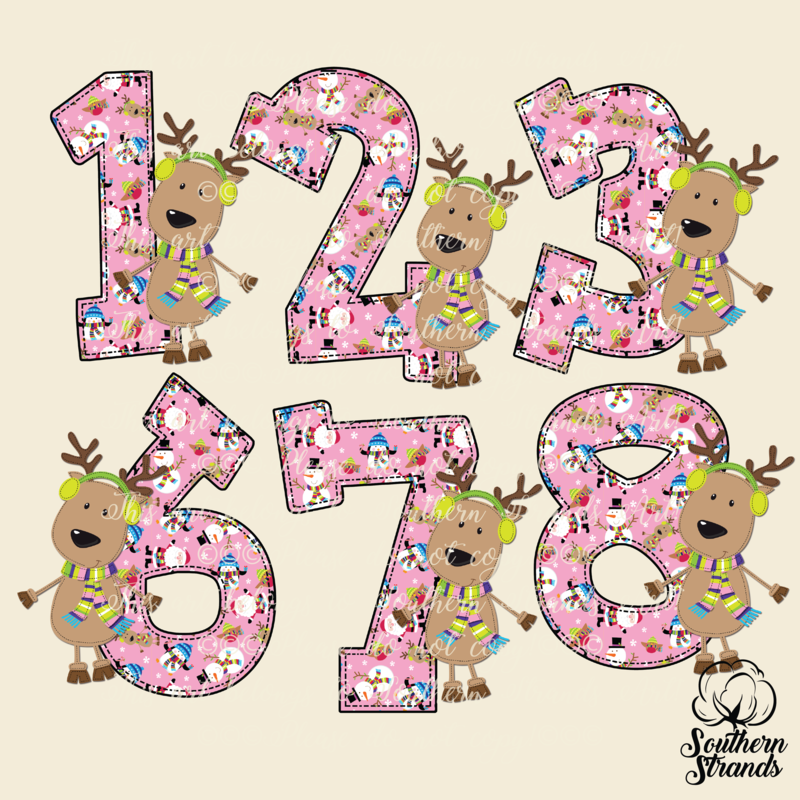 Hand Written Reindeer Numbers + WITH Reindeer Figures Kit - PINK