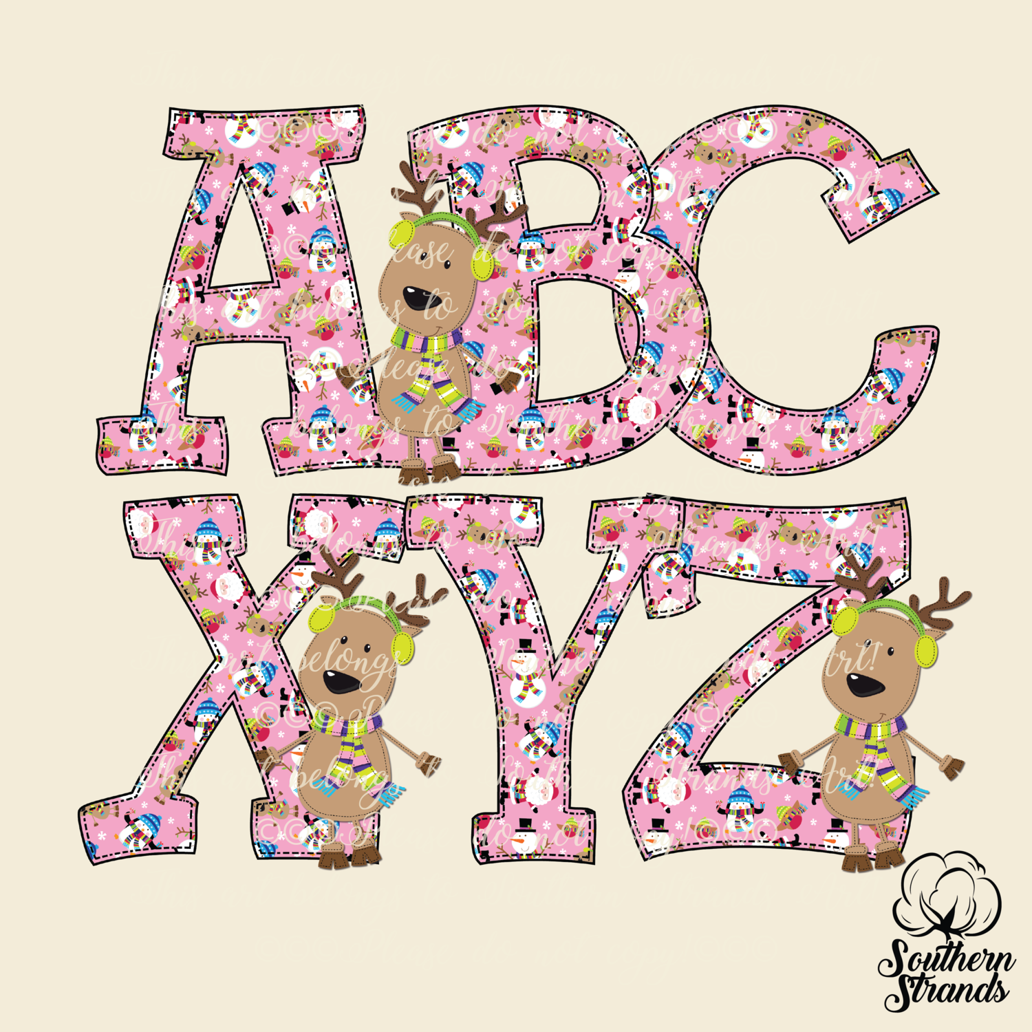 Hand Written Reindeer Initial and Full Alpha Kit - PINK