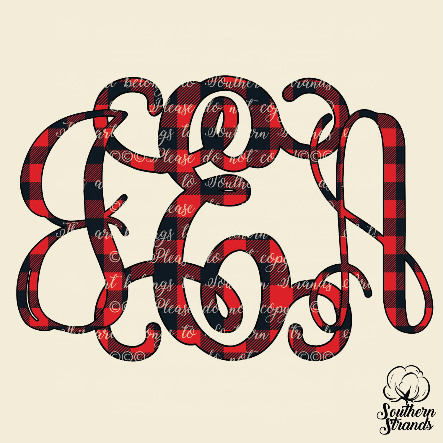 Vine Monogram - Red and Back Buffalo Check Alpha
