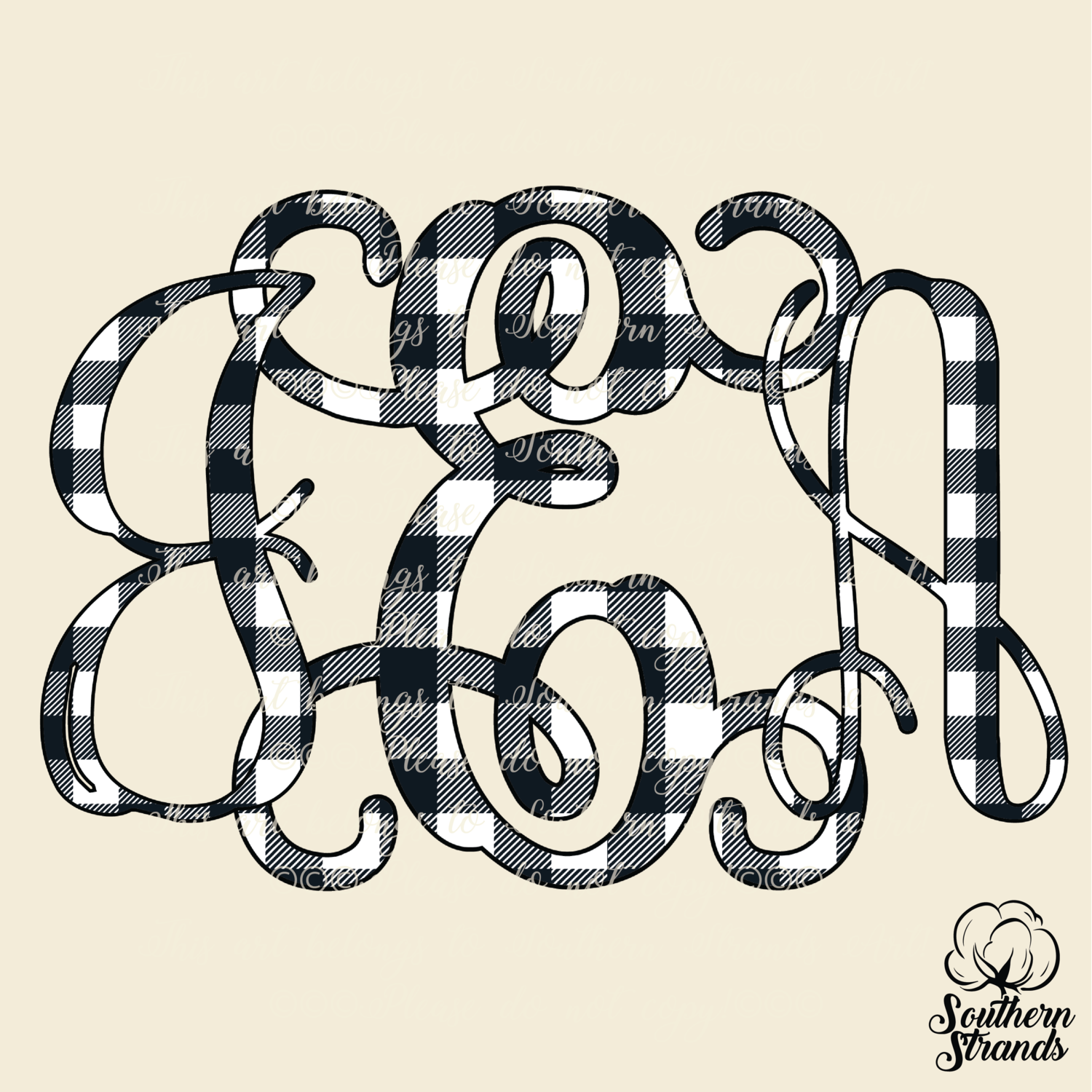 Vine Monogram - White and Back Buffalo Check Alpha
