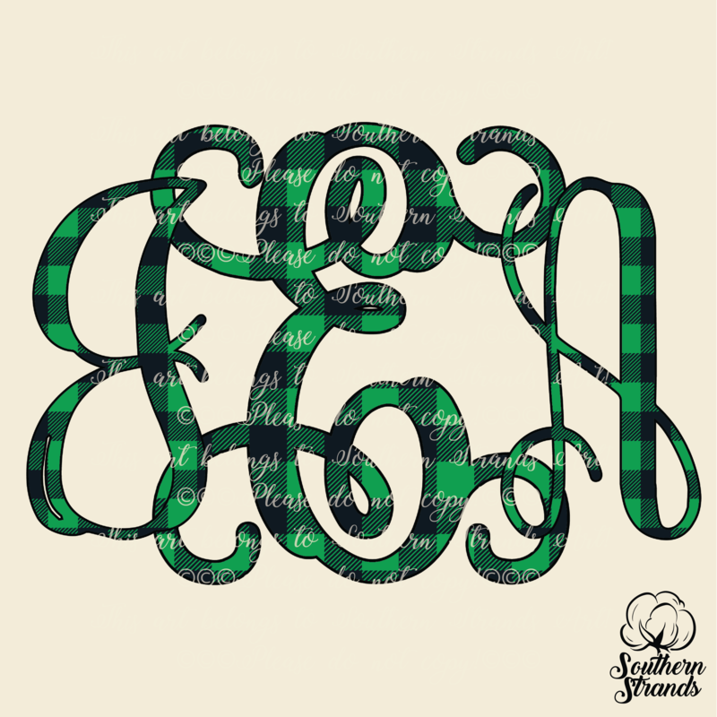 Vine Monogram - Green and Back Buffalo Check Alpha
