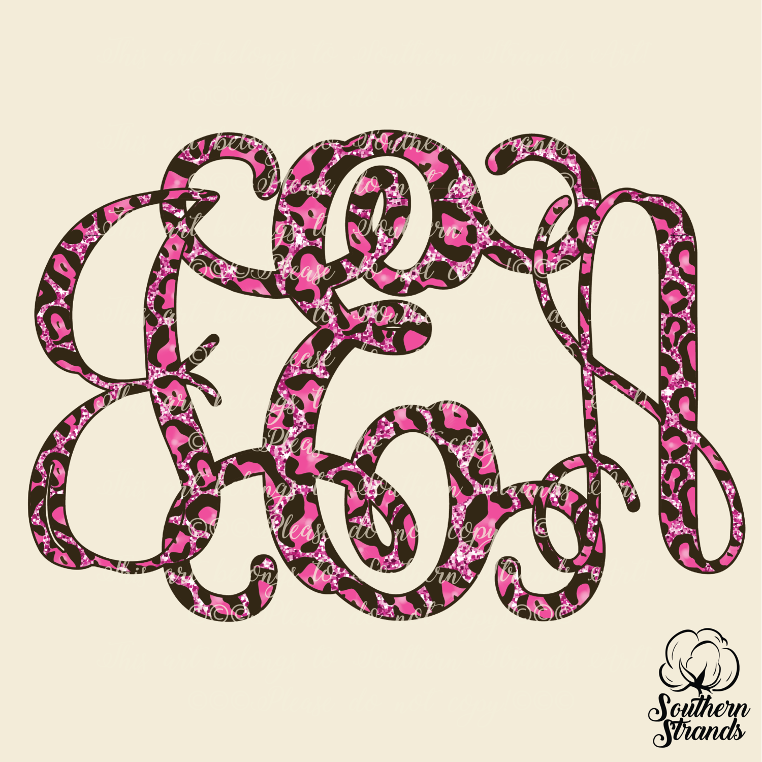 Vine Monogram - Pink on Pink Leopard Print Alpha