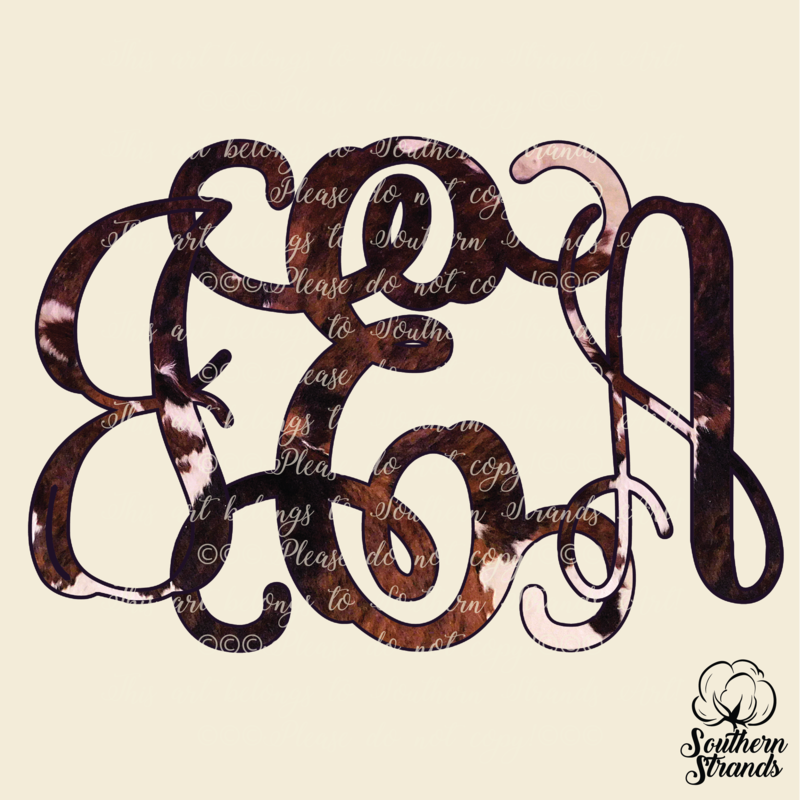 Vine Monogram - Cow Hide Alpha