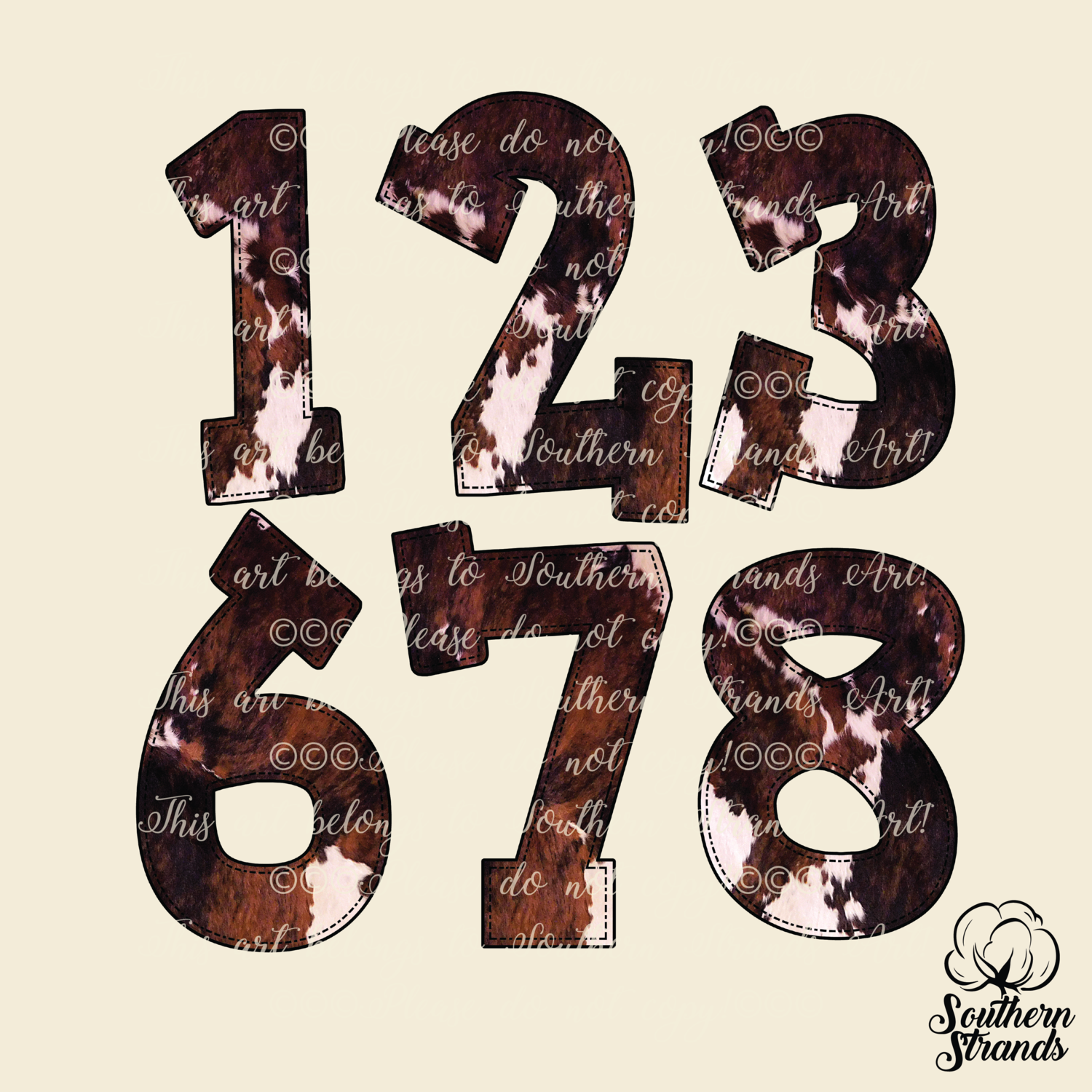 Hand Written Cow Hide ZipCode Numbers
