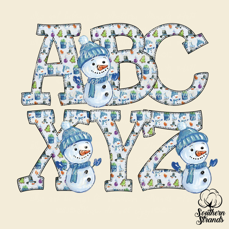 Hand Written Snowman Initial and Full Alpha Kit
