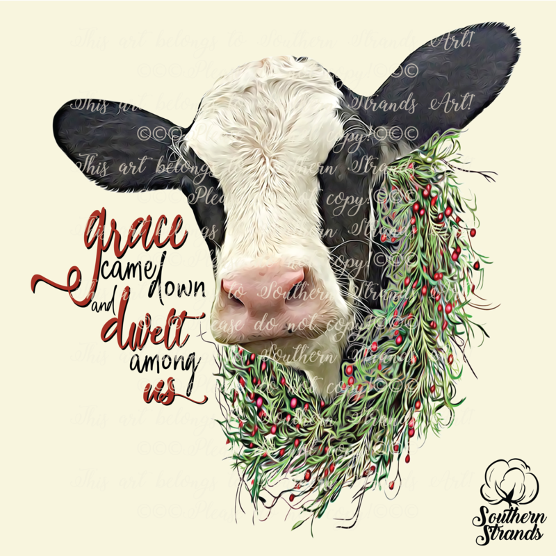 Watercolor Christmas Cow