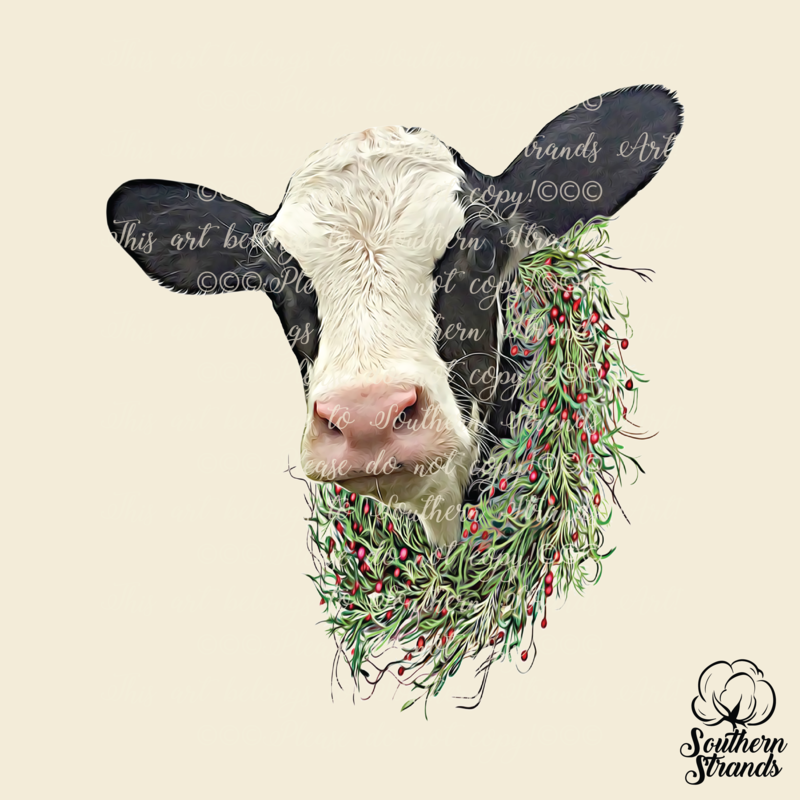 Watercolor Christmas Cow - No Words