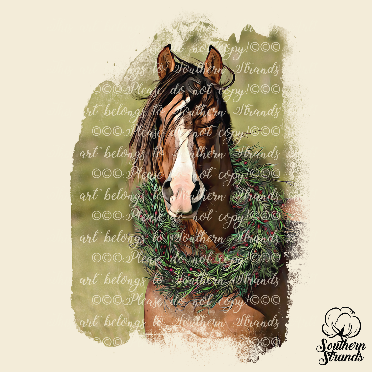 Watercolor Christmas Horse - No Words