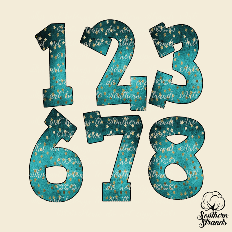 Hand Written Turquoise Star Numbers