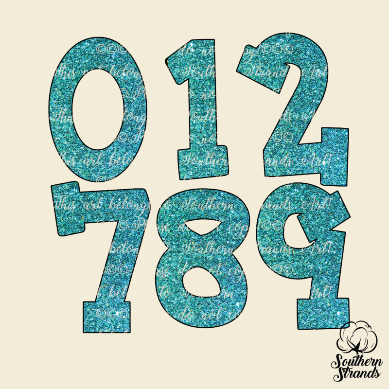 Hand Written Turquoise Glitter Numbers