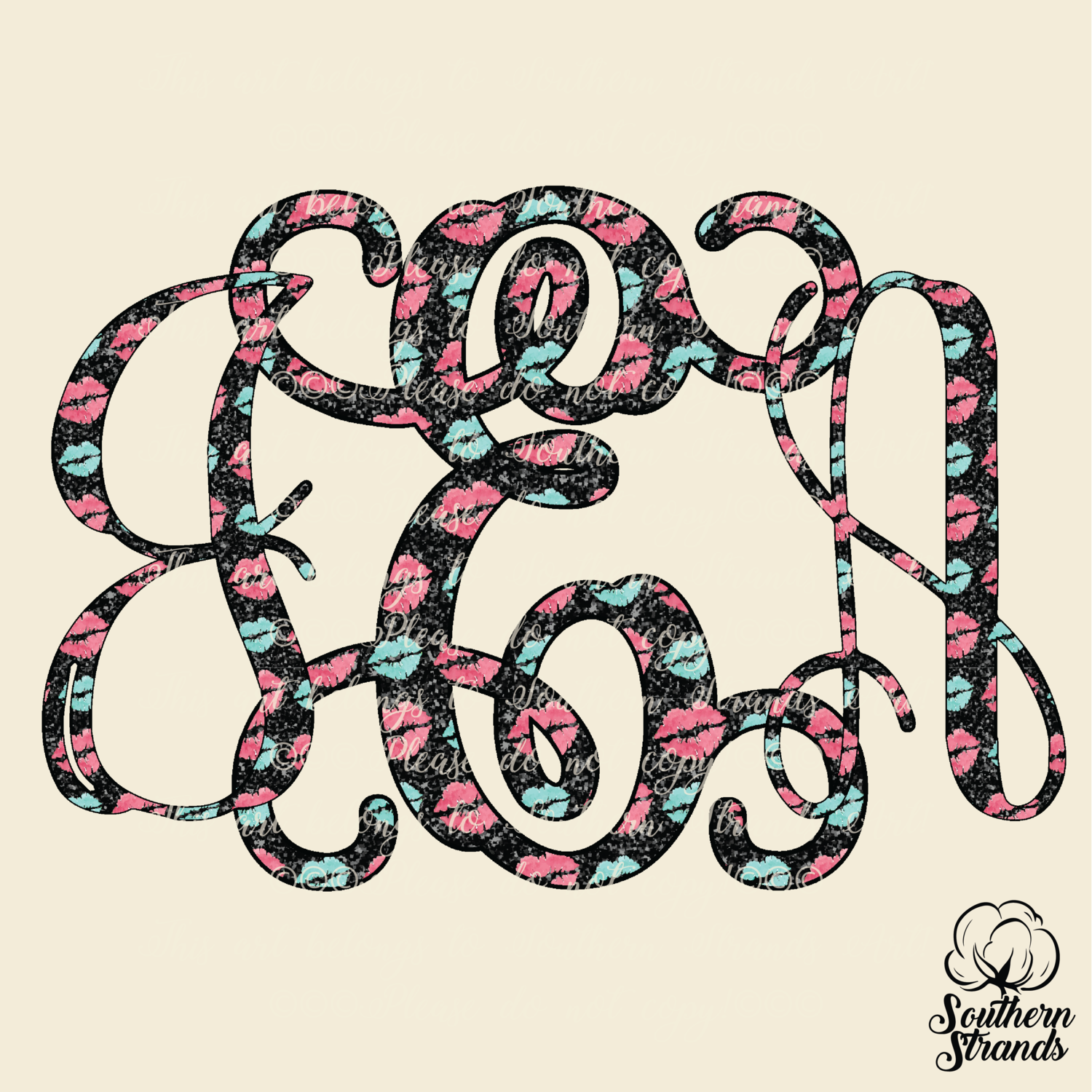 Vine Monogram - Glitter Lips Alpha