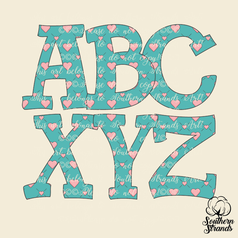 Hand Written Pink Hearts Alpha