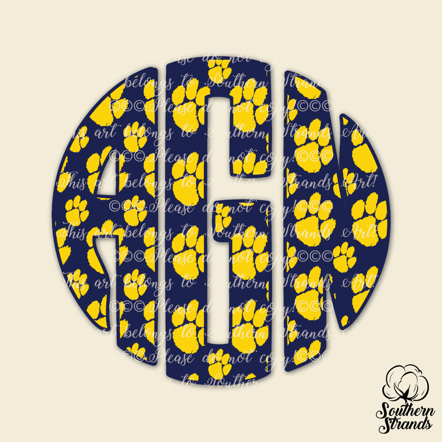Yellow and Navy Paws Circle Alpha