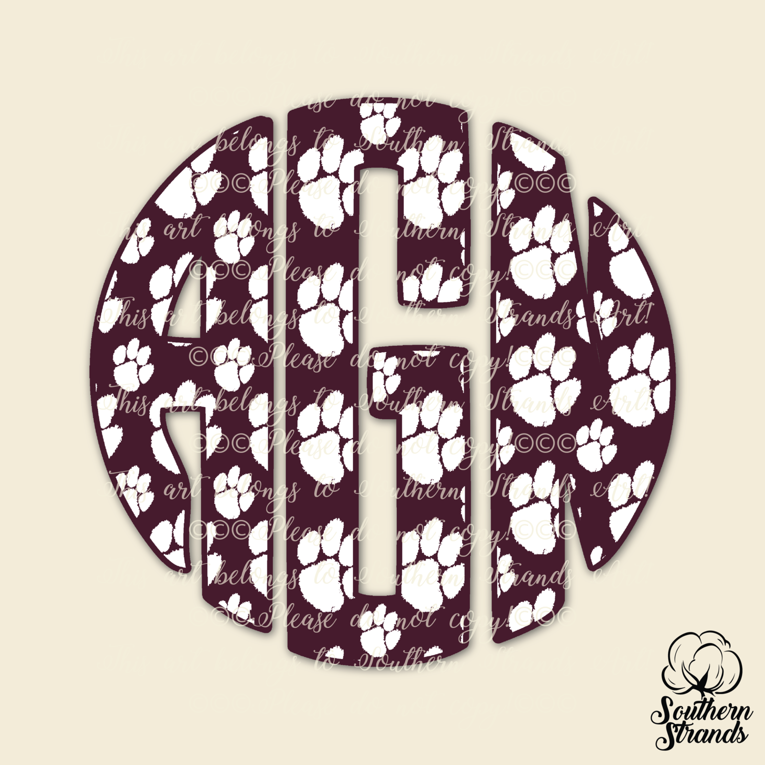 Maroon and White Paws Circle Alpha