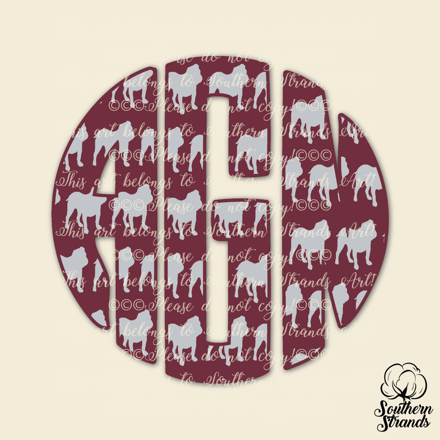 Maroon and Grey Bulldog Circle Alpha