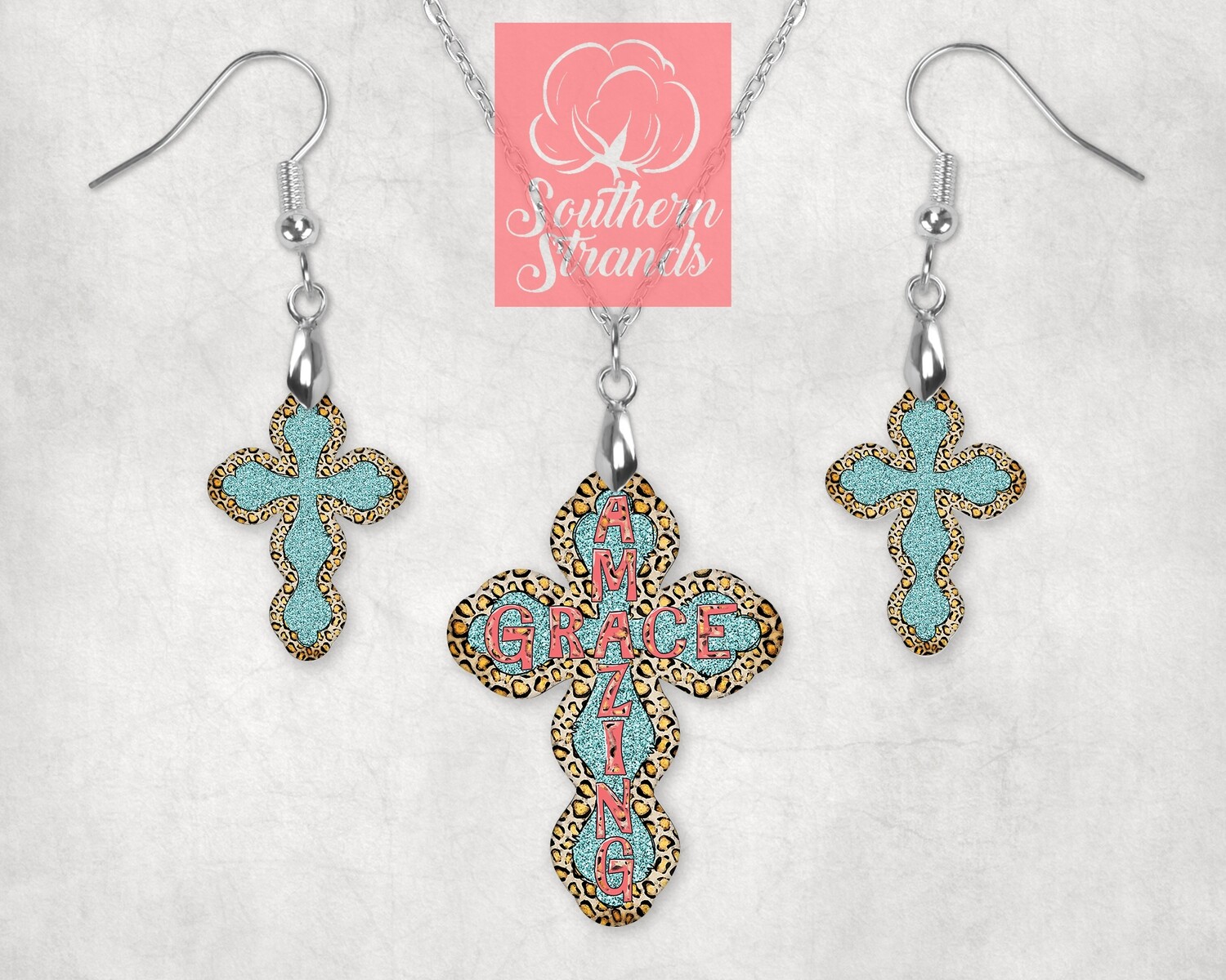 Amazing Grace Leopard Cross - JEWELRY - SS Scalloped Cross
