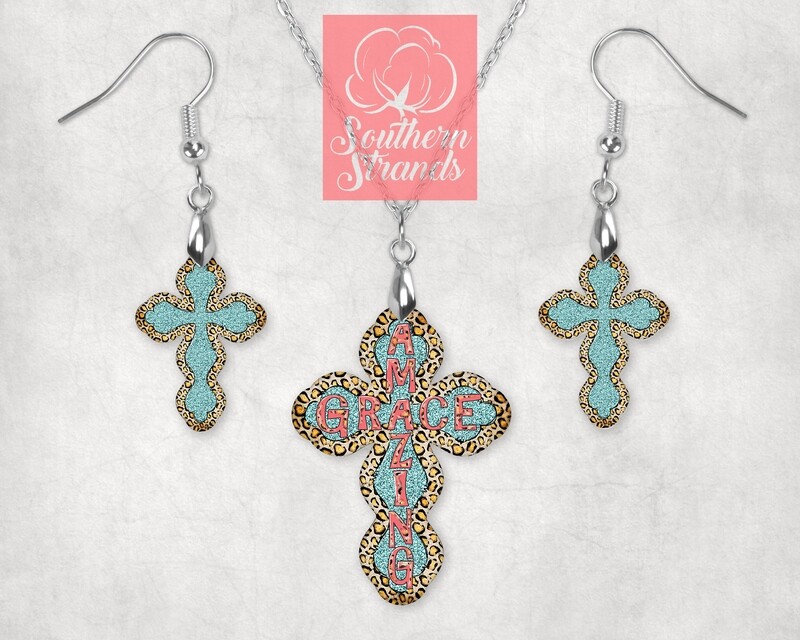 Amazing Grace Leopard Cross - JEWELRY - SS Scalloped Cross