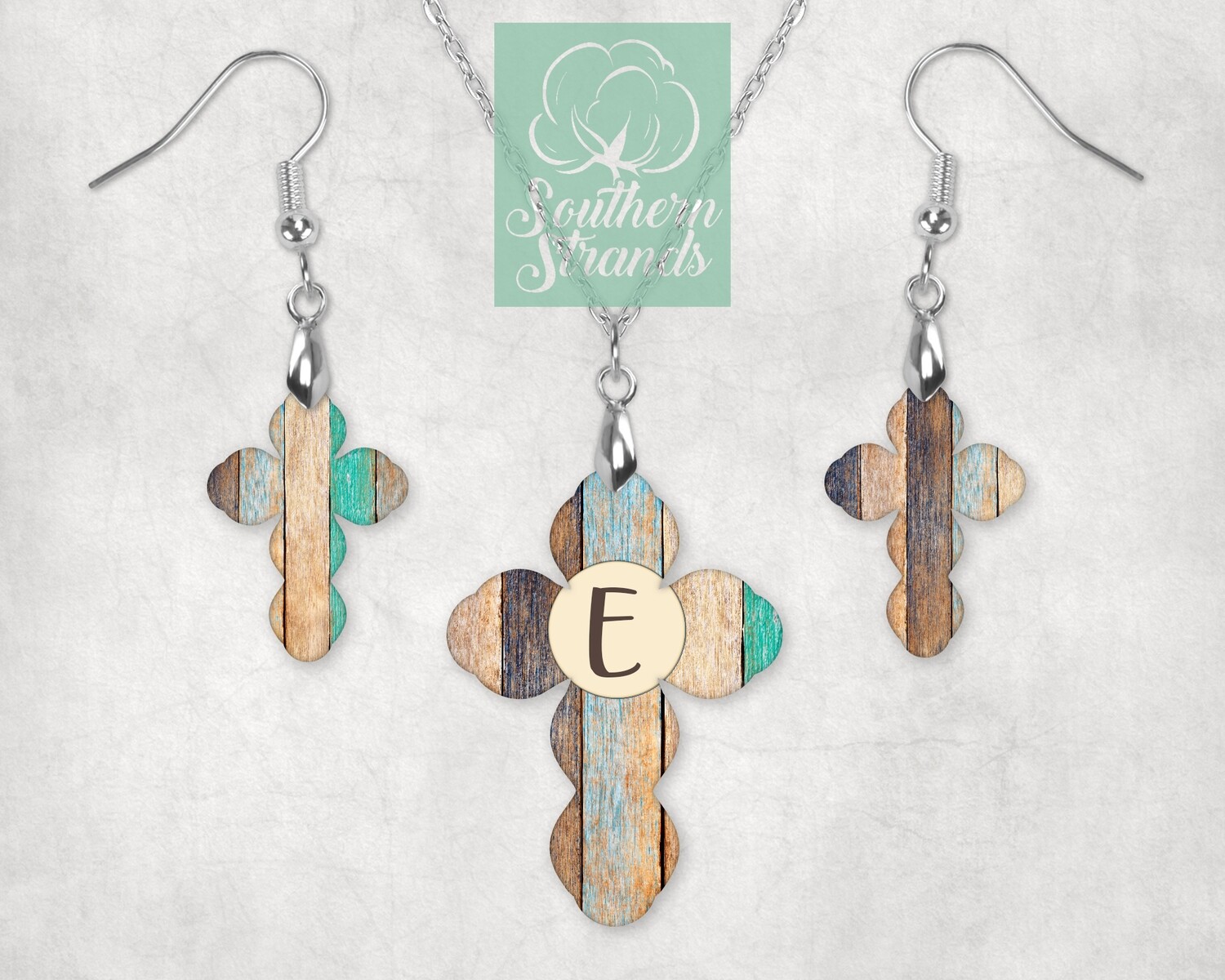 Distressed Wooden Cross - ADD YOUR OWN INITIAL  - JEWELRY - SS Scalloped Cross