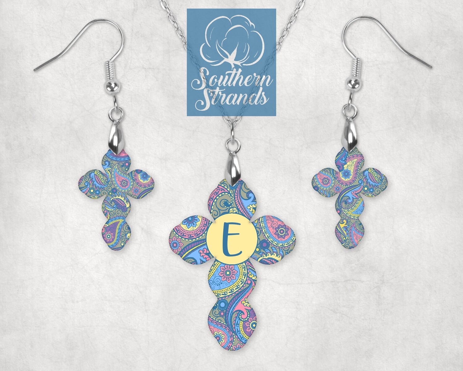 Paisley Cross - ADD YOUR OWN INITIAL - JEWELRY - SS Scalloped Cross