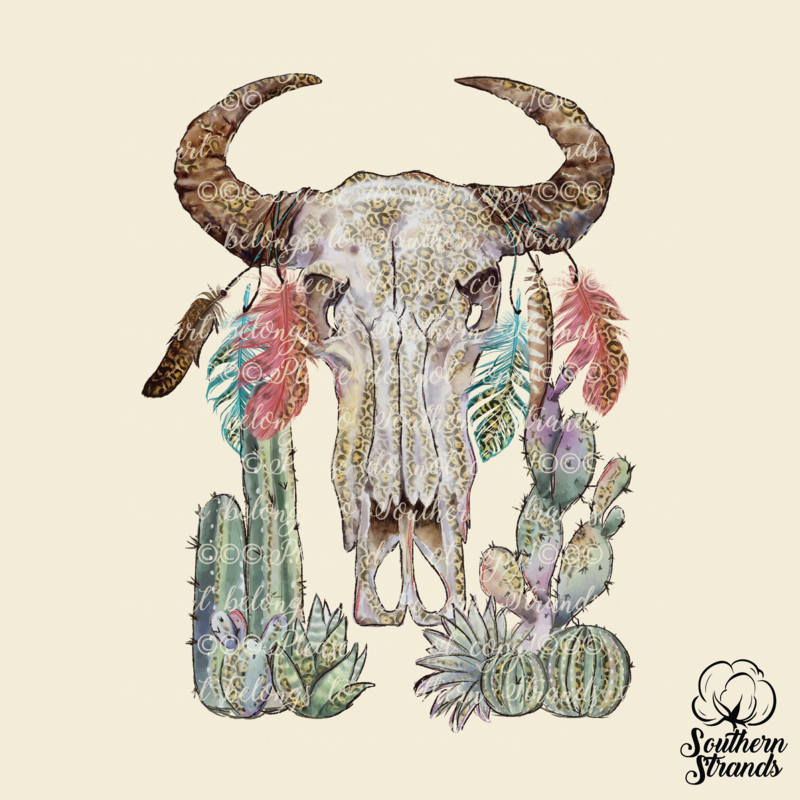 Watercolor Buffalo Skull