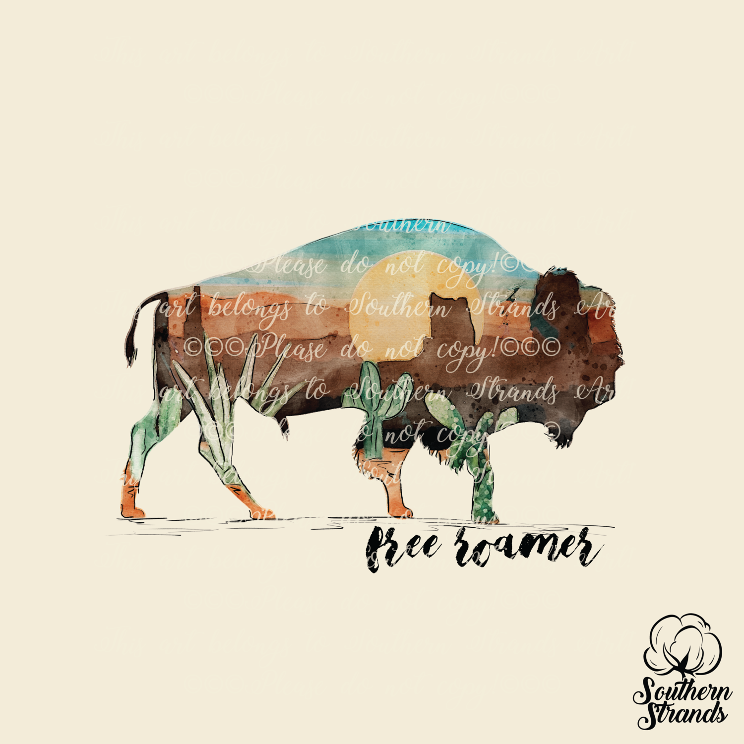 Free Roamer Watercolor Buffalo