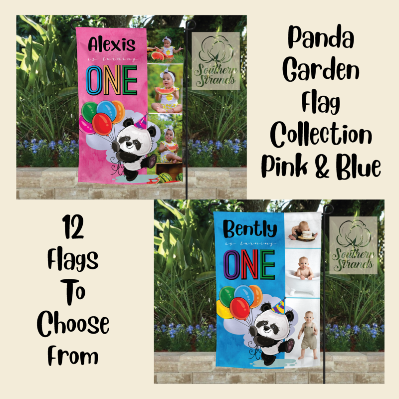 Panda Birthday Garden Flag Collection 12x18 - Pink and Blue - 12 Flags Total