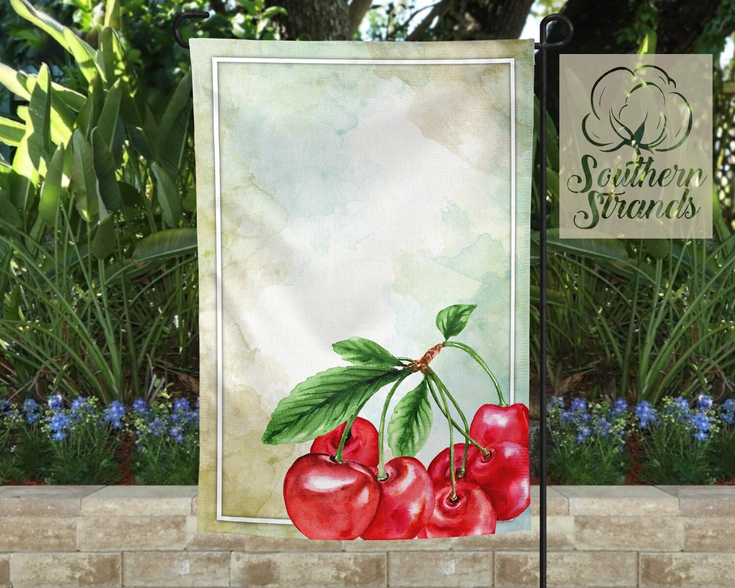 Watercolor Cherries Garden Flag 12x18 - Add Your Own Text