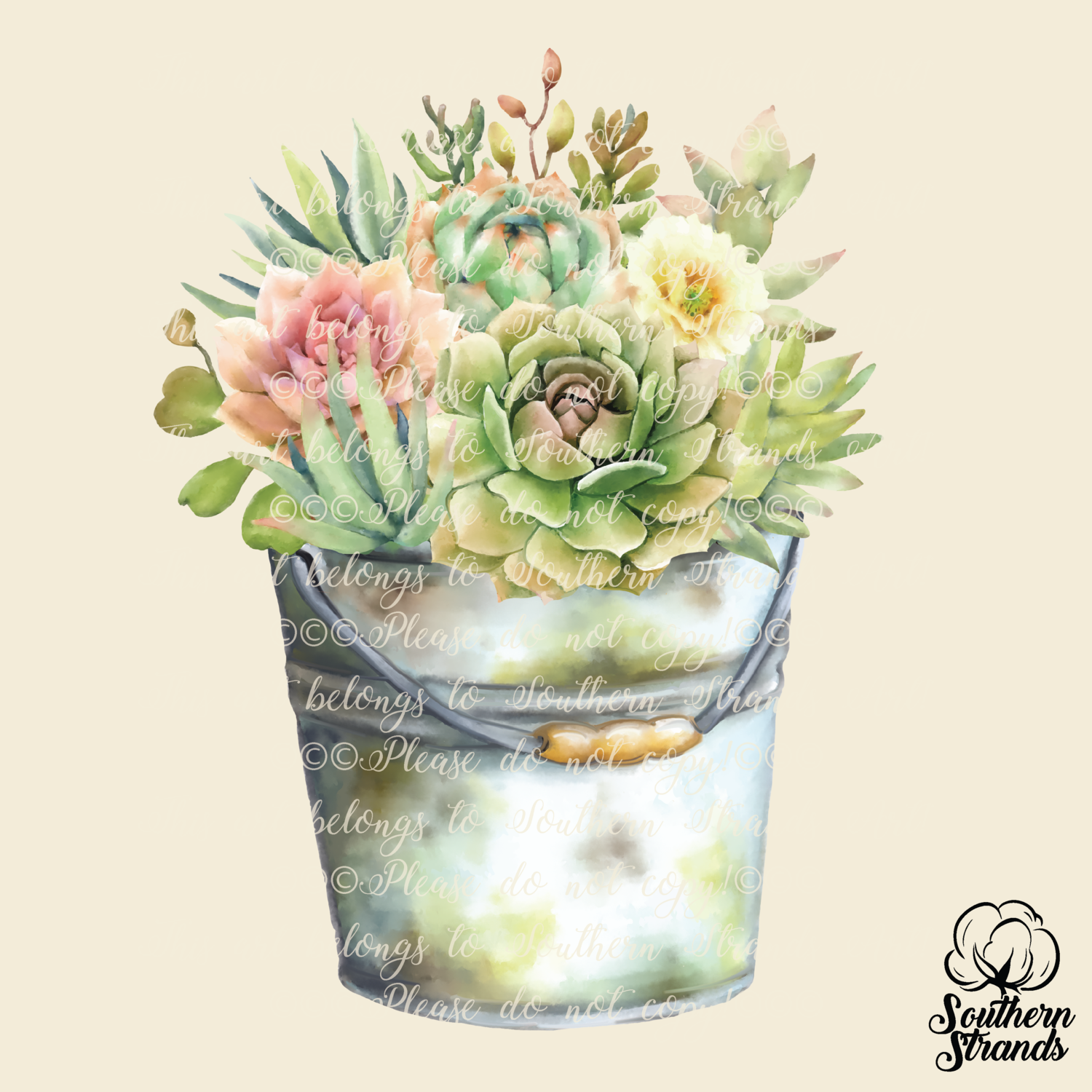 Watercolor Succulents Bucket