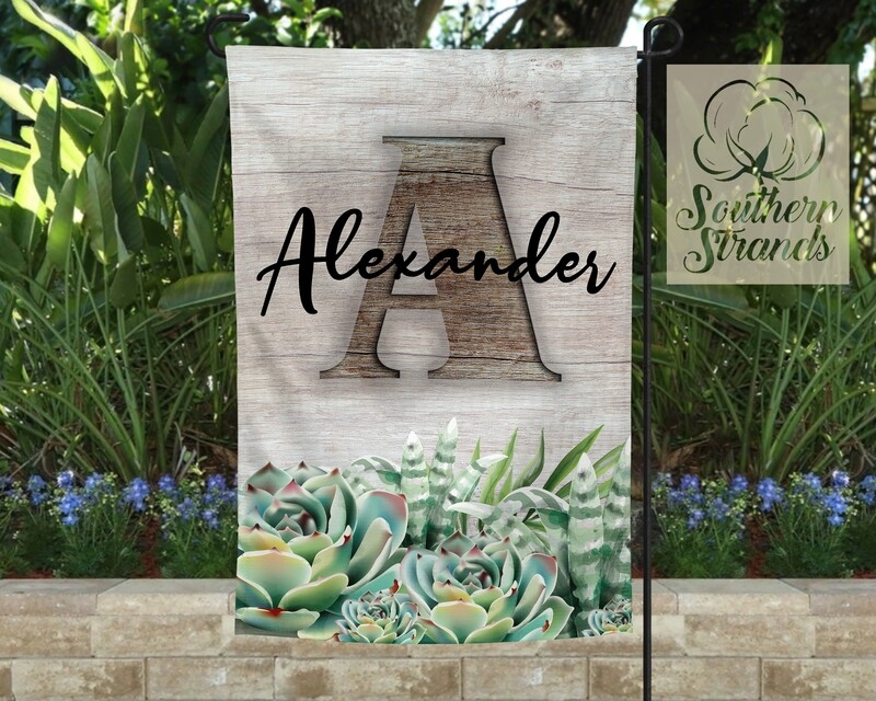White Washed Succulents Garden Flag Kit - 12x18 With all 26 Wood Carved Letters