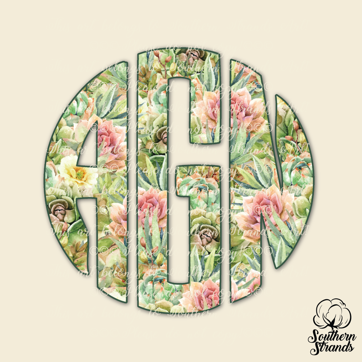 Watercolor Succulent Circle Alpha