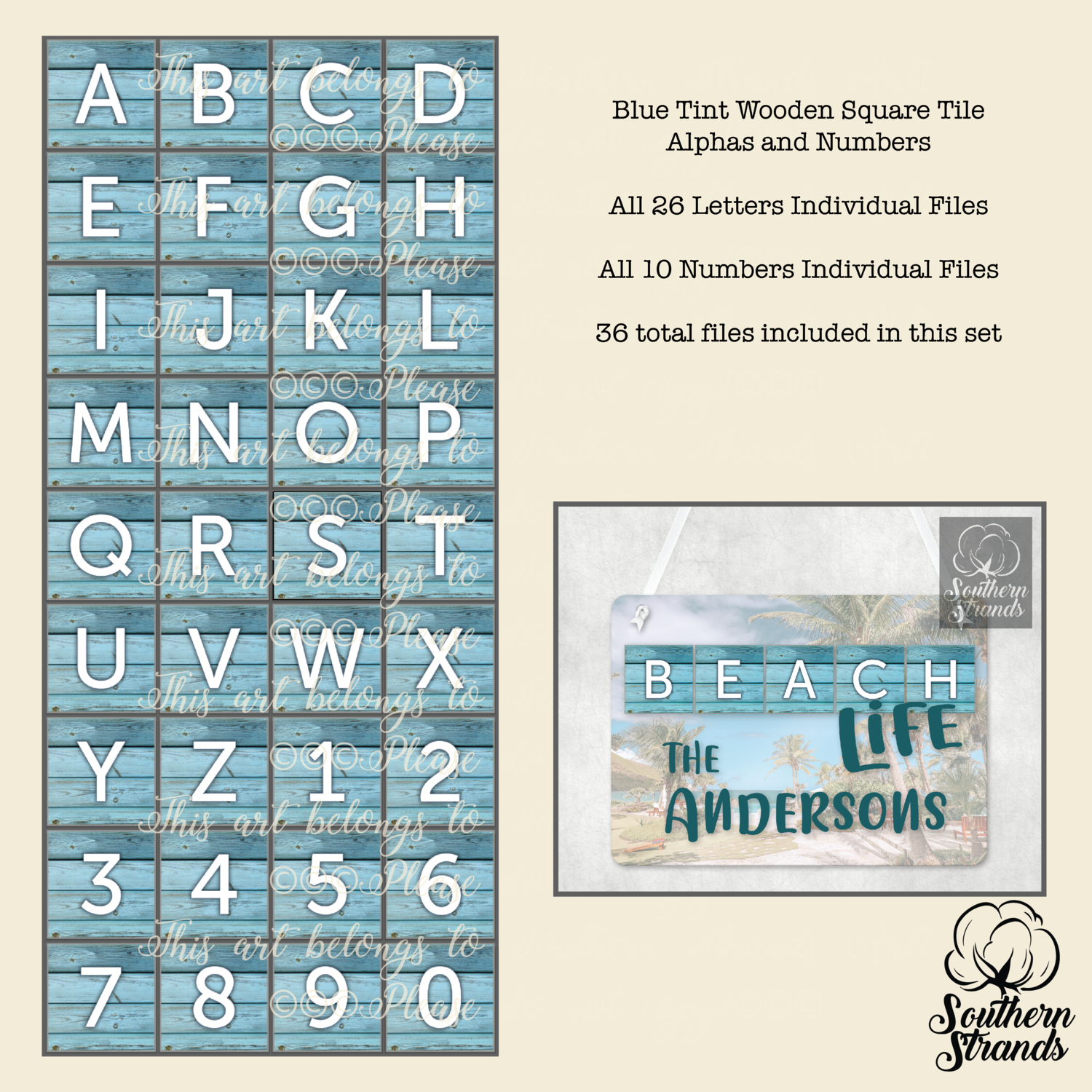 Aqua Tint Square Tile Alphas and Numbers