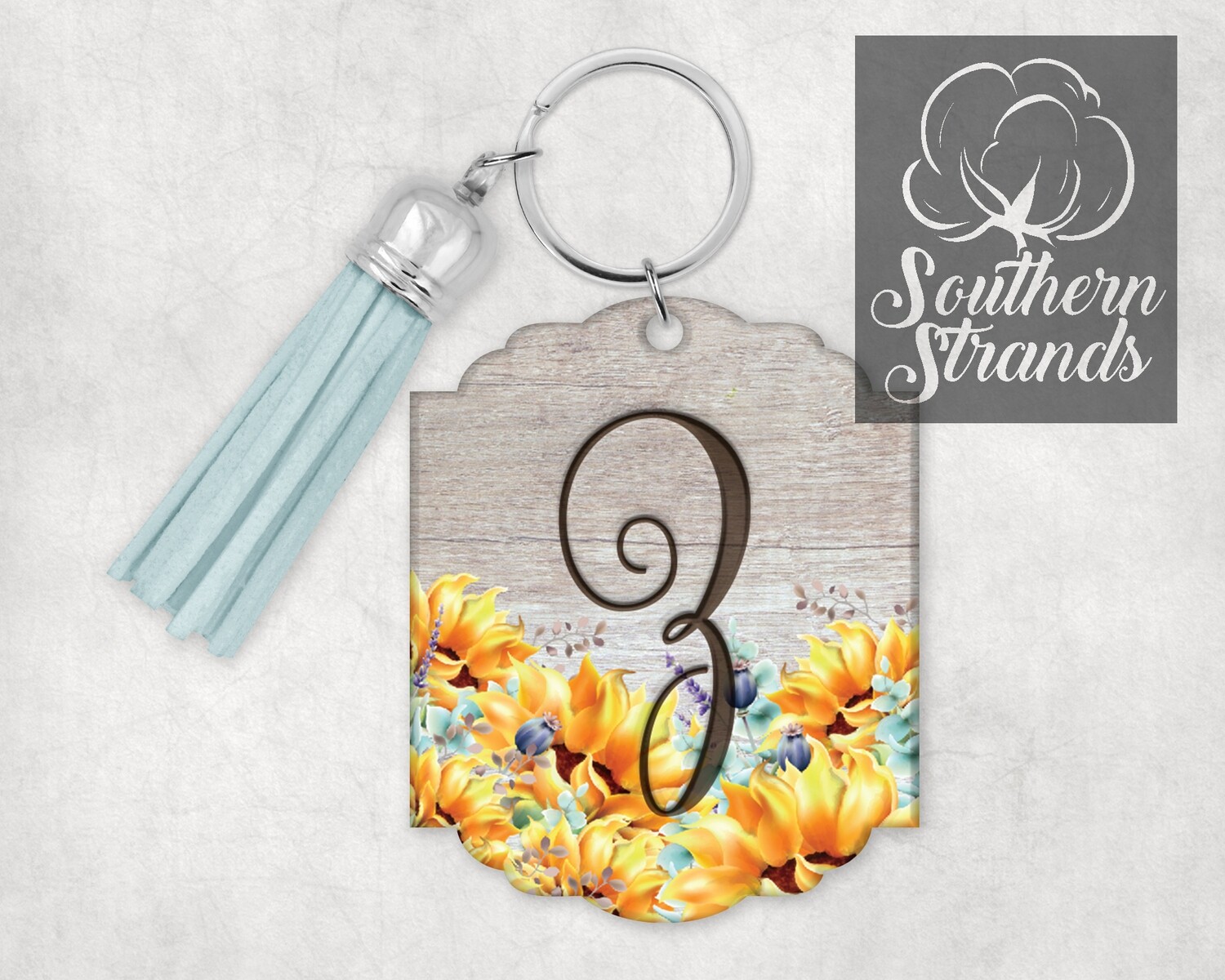 Watercolored Flower Initial Keychain - Sunflowers - ALL 26 LETTERS
