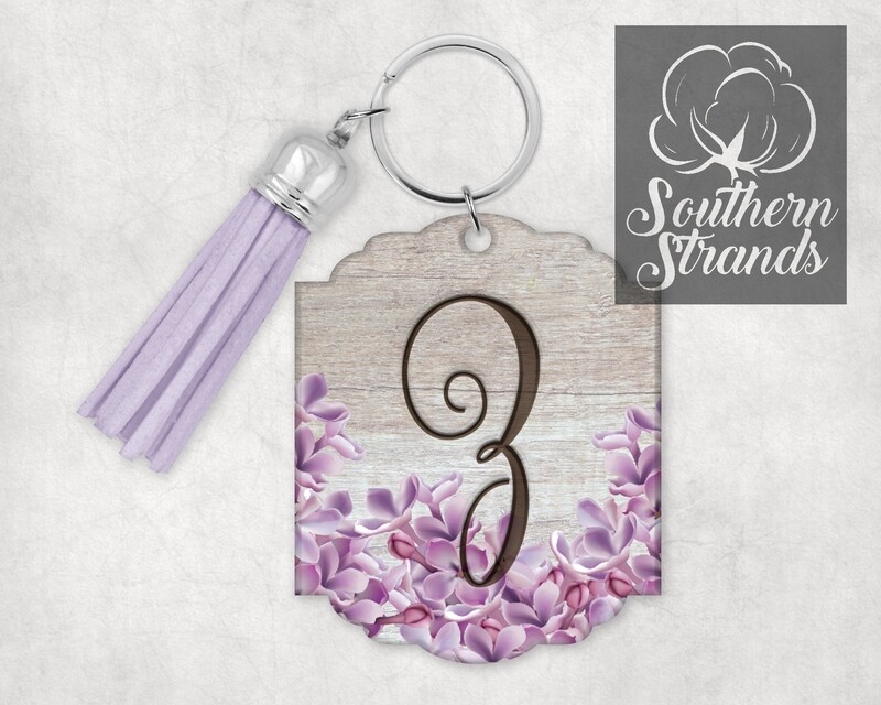 Watercolored Flower Initial Keychain - Lilacs - ALL 26 LETTERS