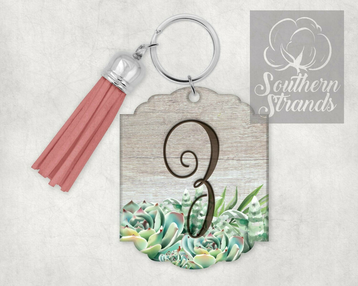 Watercolored Flower Initial Keychain - Succulents - ALL 26 LETTERS