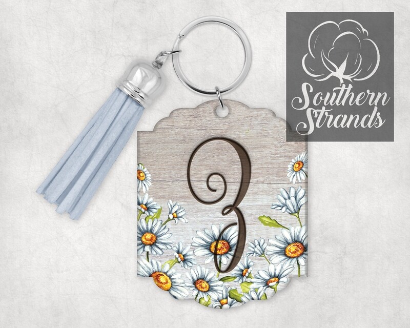 Watercolored Flower Initial Keychain - Daisies - ALL 26 LETTERS