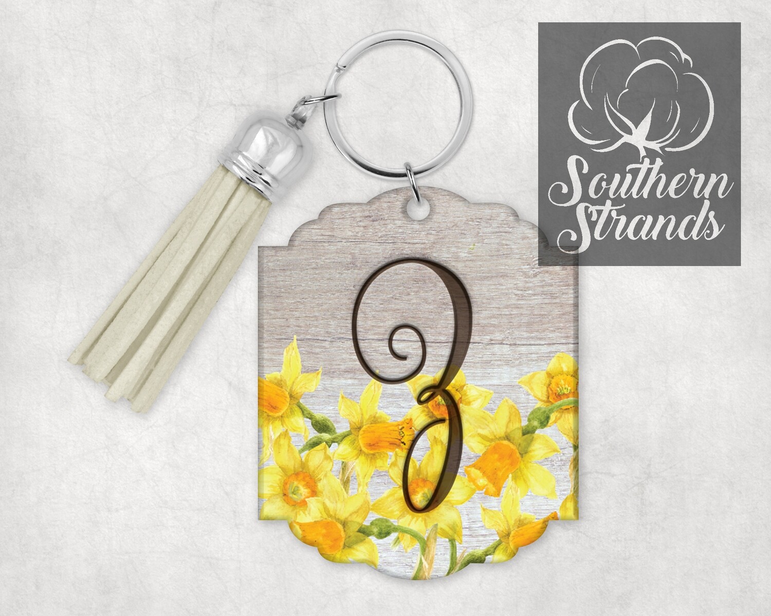Watercolored Flower Initial Keychain - Daffodils - ALL 26 LETTERS