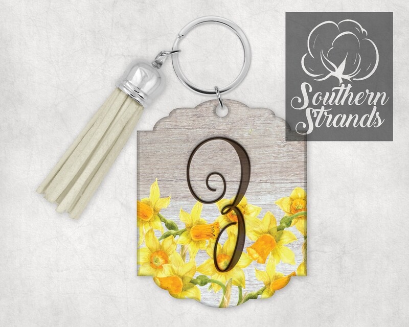 Watercolored Flower Initial Keychain - Daffodils - ALL 26 LETTERS